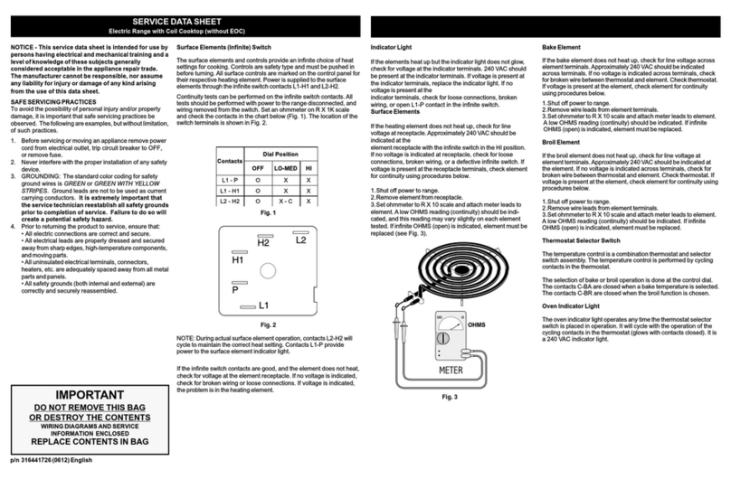 Frigidaire FFEF3000MW Service data sheet