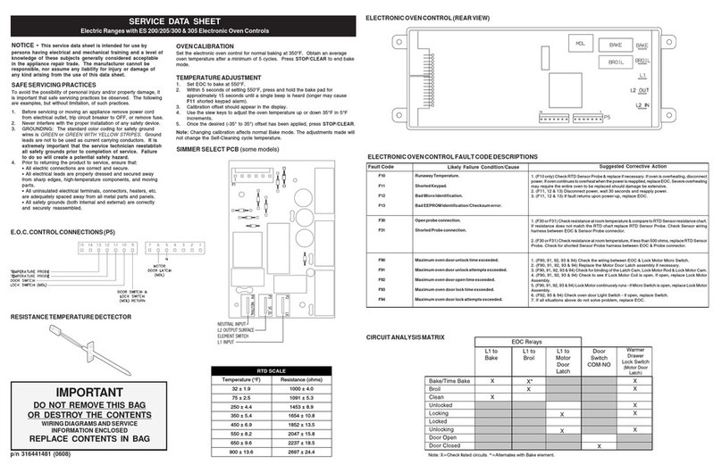 Frigidaire FEFB79GB - 30 Electric Convection Range Service data sheet