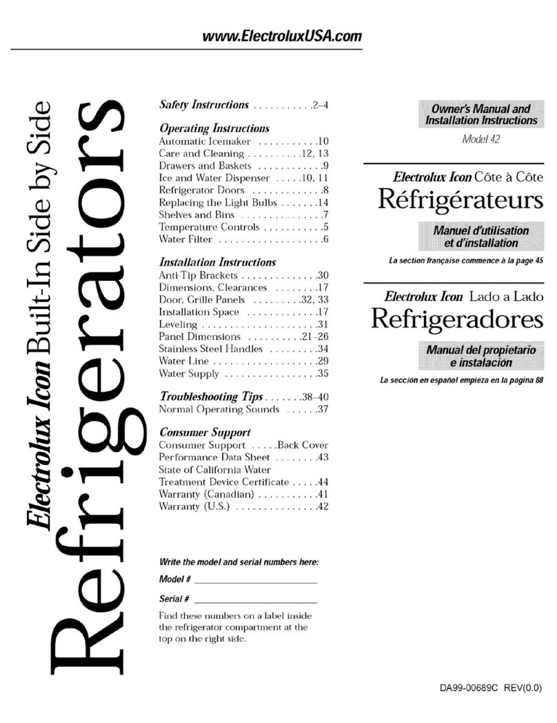 Electrolux E42BS75ETT - 42" - Refrigerator Owner's manual and installation instructions