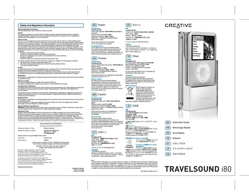 Creative TravelSound for iPod nano 3rd gen quick start guide