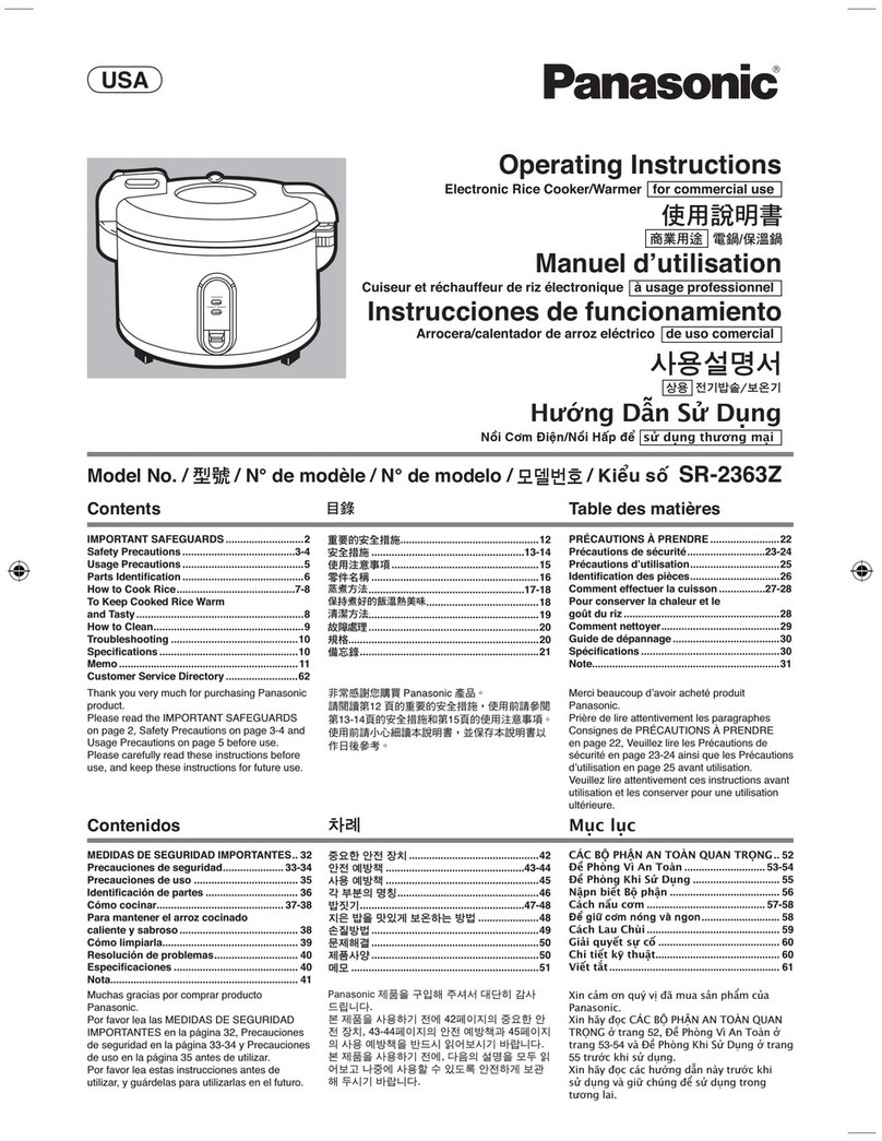Panasonic SR2363Z - RICE COOKER LID 20CUP operating instructions