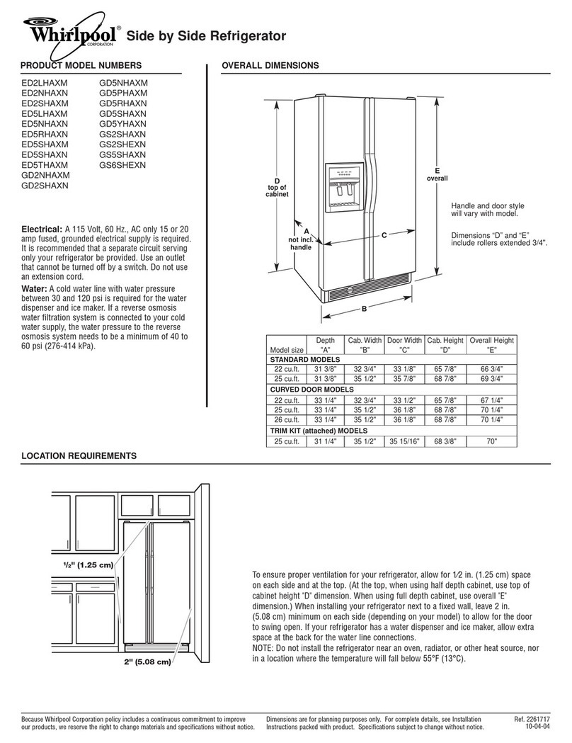 Whirlpool ED5FHAXVT - 25' Dispenser Refrigerator Dimension Guide