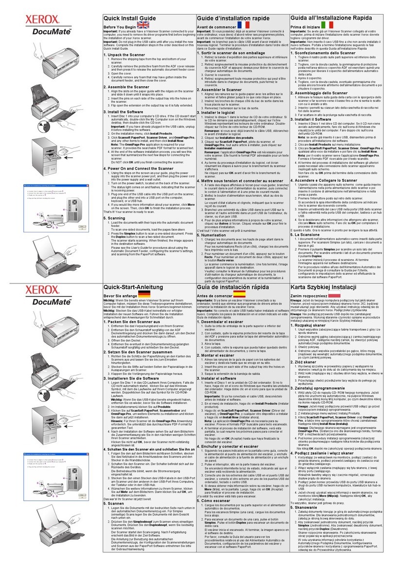 Xerox XDM2525D-WU - DocuMate 252 Quick install guide