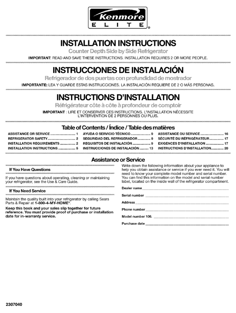 Kenmore 4542 - Elite 23.1 cu. Ft. Refrigerator installation instructions