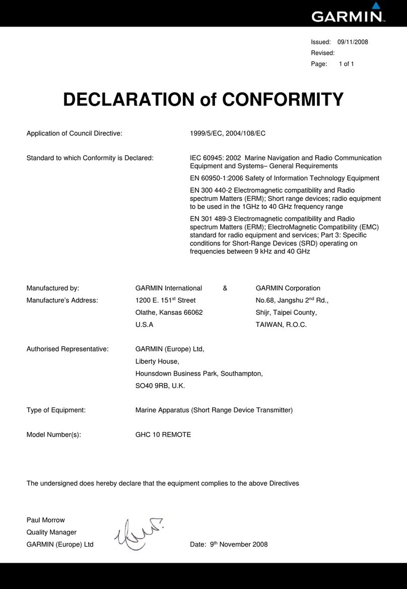 Garmin 010-11146-00 - GPS Receiver Remote Control Declaration of conformity Garmin 010-11146-00 - GPS Receiver Remote Control Declaration of conformity