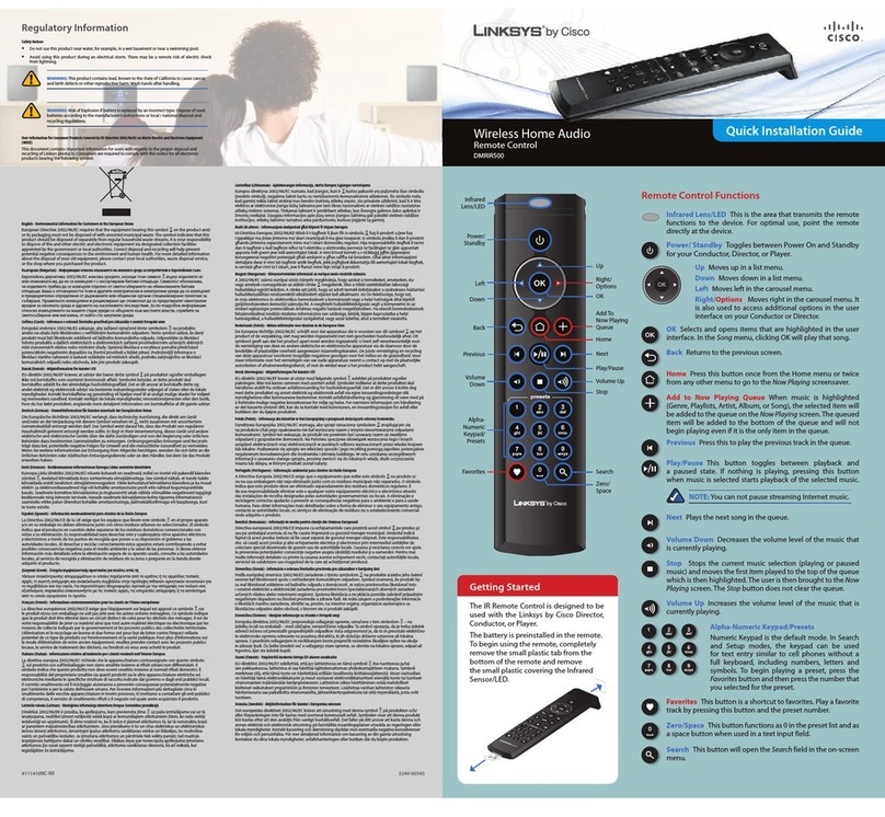 Linksys DMRIR500 - Remote Control - Infrared Quick installation guide