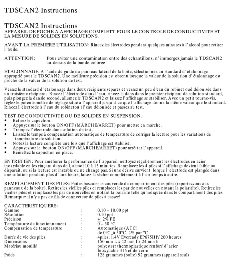 EUTECH INSTRUMENTS STANDARD TDSCAN 2 TDS TESTER User manual EUTECH INSTRUMENTS STANDARD TDSCAN 2 TDS TESTER User manual
