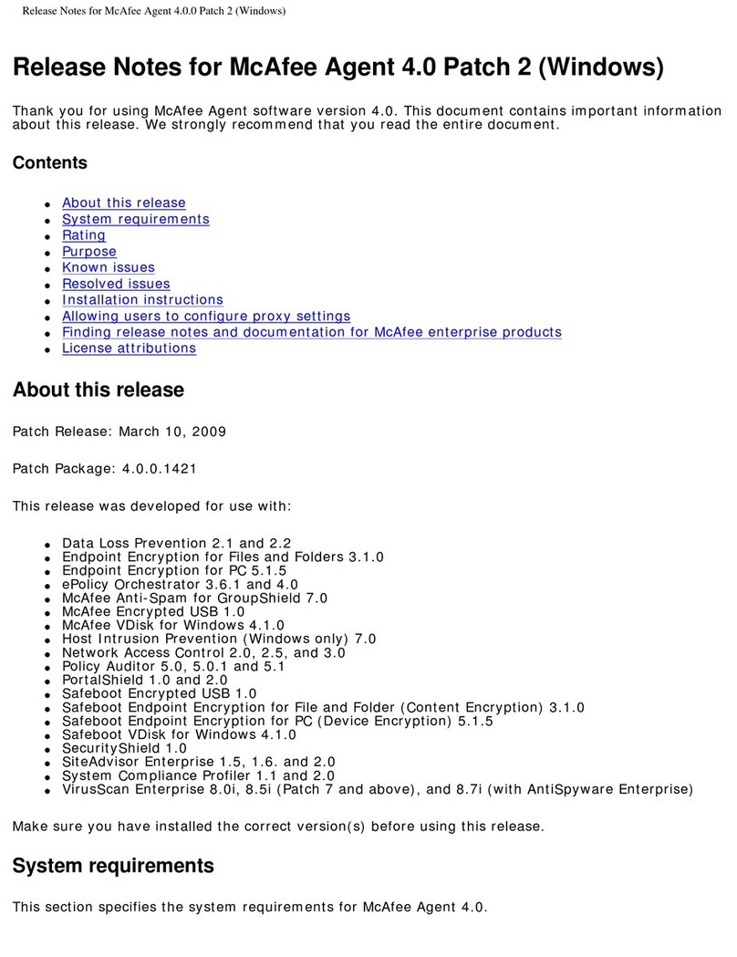 McAfee AGENT 4.0 PATCH 2 - FOR WINDOWS S 10-03-2009 Instruction Manual