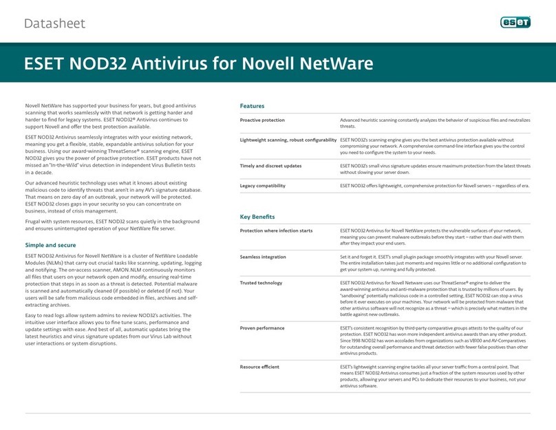 ESET NOD32 ANTIVIRUS - FOR NOVELL NETWARE SERVER User manual ESET NOD32 ANTIVIRUS - FOR NOVELL NETWARE SERVER User manual