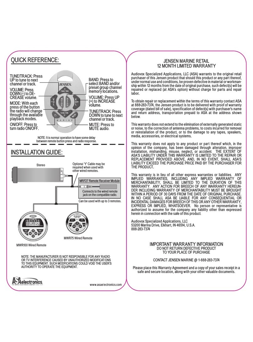 Jensen MRF27RTL User manual