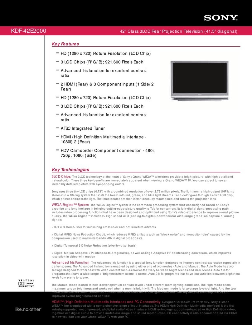 Sony KDF-42E2000 - 42" Lcd Projection Hd-tv Grand... User manual