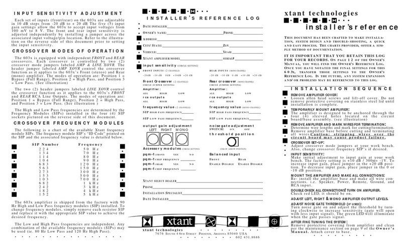 Xtant 603X Installer's reference guide