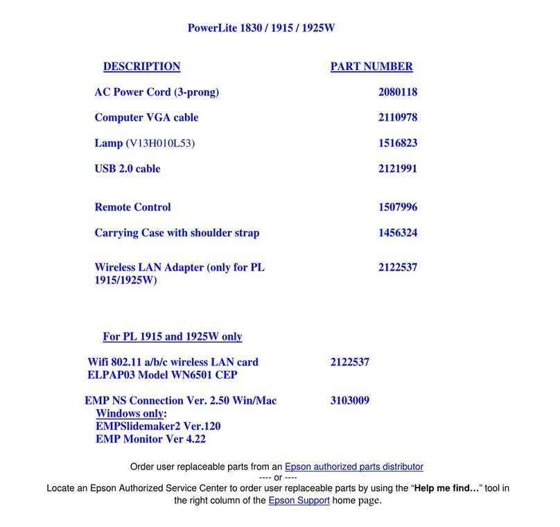 Epson 1925W - POWERLITE Multimedia Projector User manual