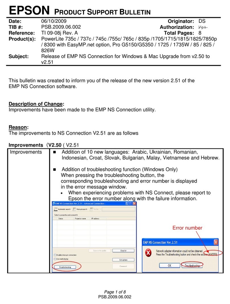 Epson 1815p - PowerLite XGA LCD Projector Product support bulletin