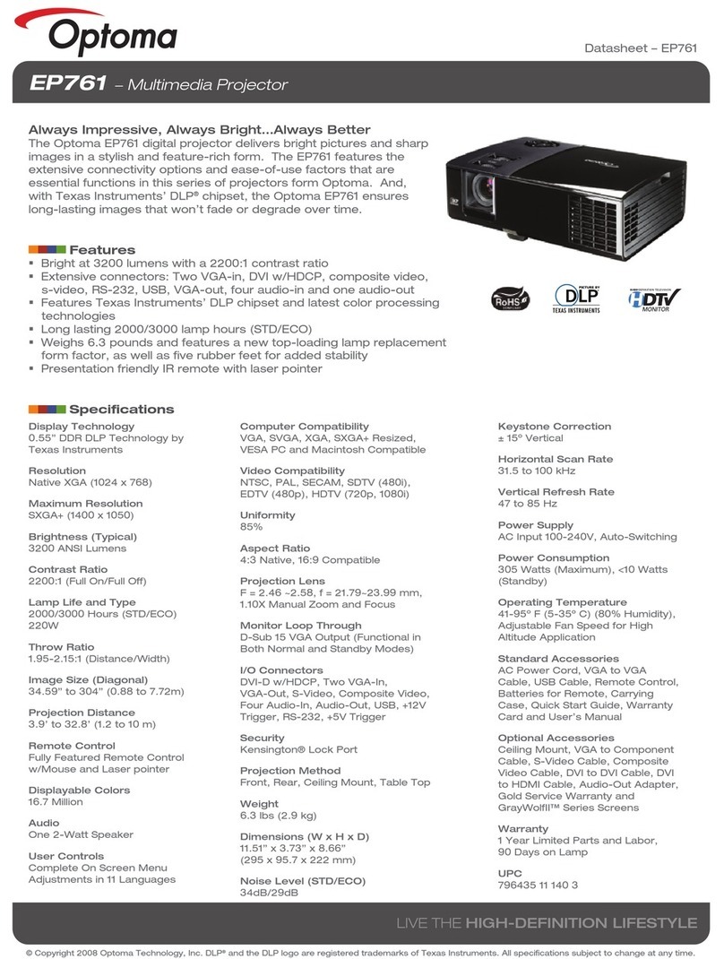 Optoma EP761 datasheet