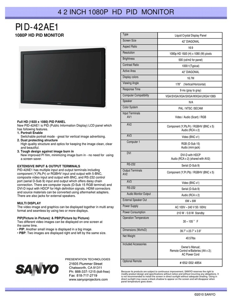 Sanyo PID-42AE1 - 16:9 User manual