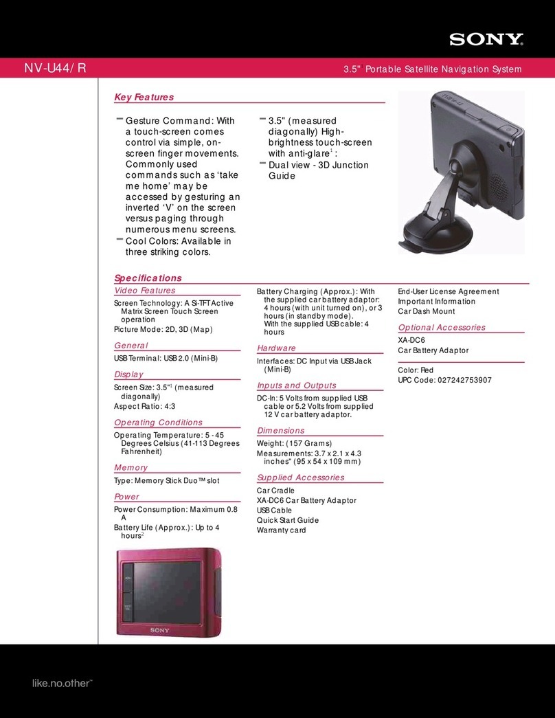 Sony NV-U44/R - 3.5" Portable Navigation System Specifications