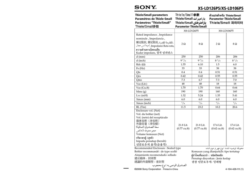 Sony XS-LD106P5 - 10" Subwoofer Dimensions