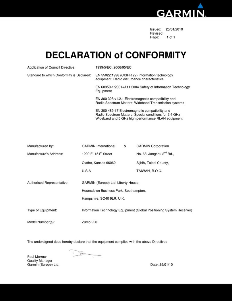 Garmin Zumo 220 Declaration of conformity