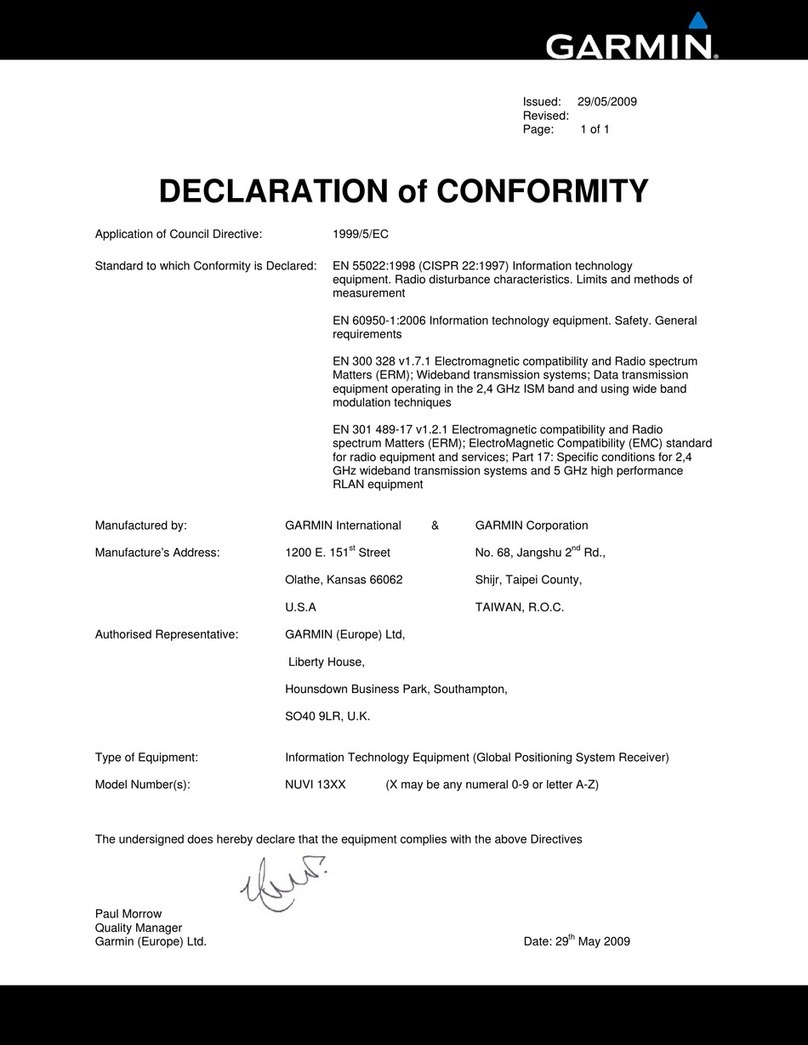 Garmin Nuvi 1300 - GPS Navigation 4.3 Declaration of conformity