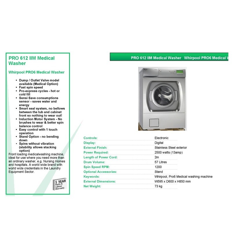 Whirlpool PRO 612 IIM MEDICAL WASHER User manual