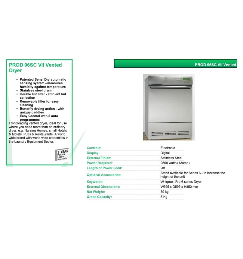 VALERA PROD 06SC VII VENTED DRYER User manual