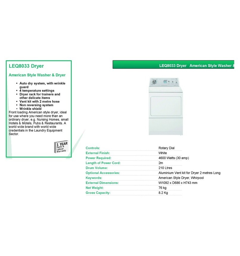 VALERA LEQ8033 DRYER User manual
