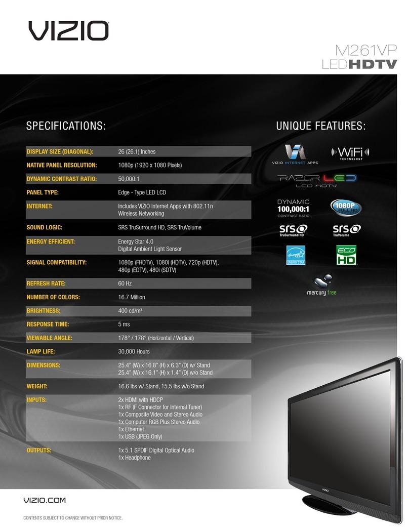 Vizio M261VP Razor LED Specifications