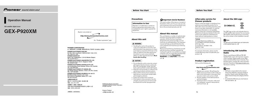 Pioneer GEX-P920XM - XM Radio Tuner User manual