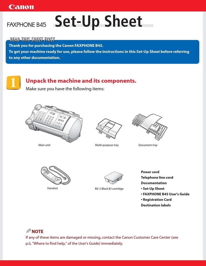 Canon B45 - Faxphone B45 Bubble Jet Fax Machine setup sheet