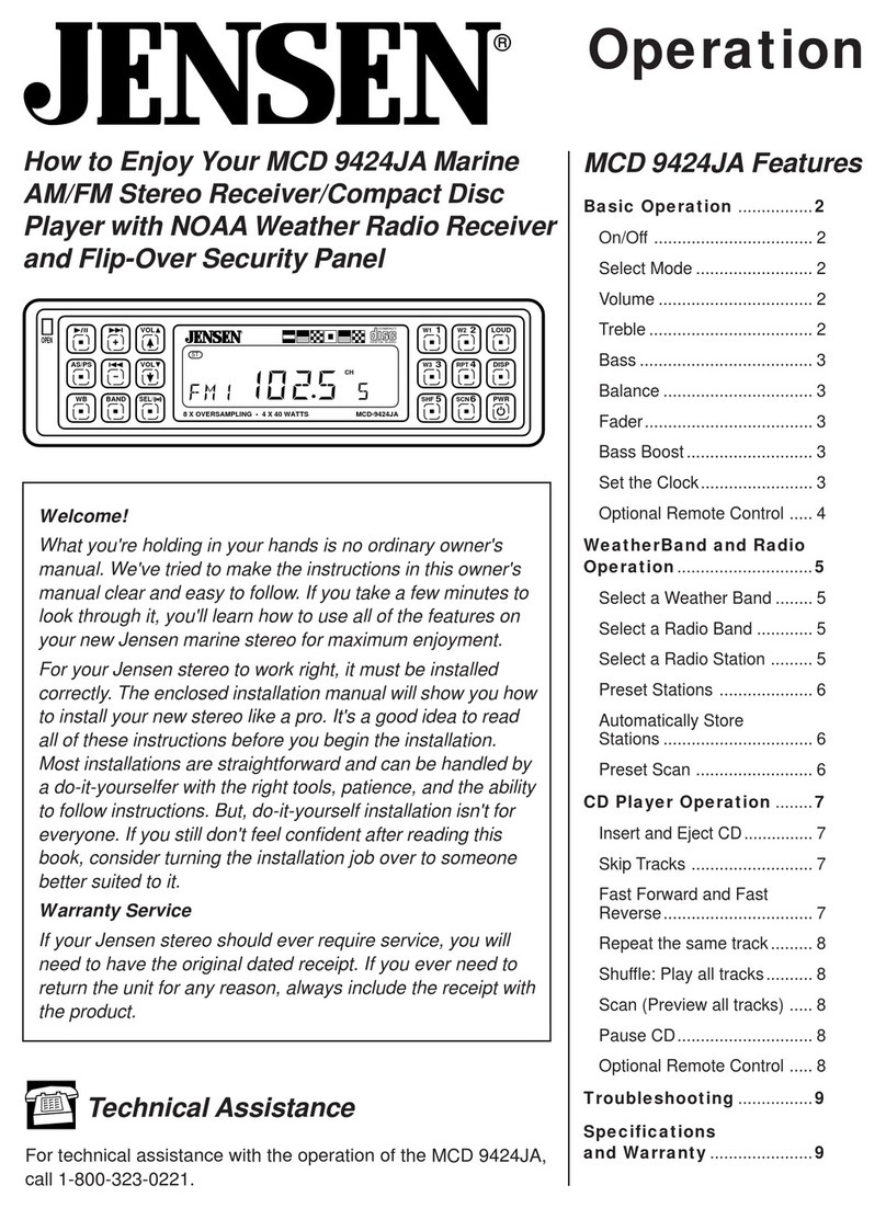 Jensen MCD9424RC - Radio / CD Player Operation manual Jensen MCD9424RC - Radio / CD Player Operation manual