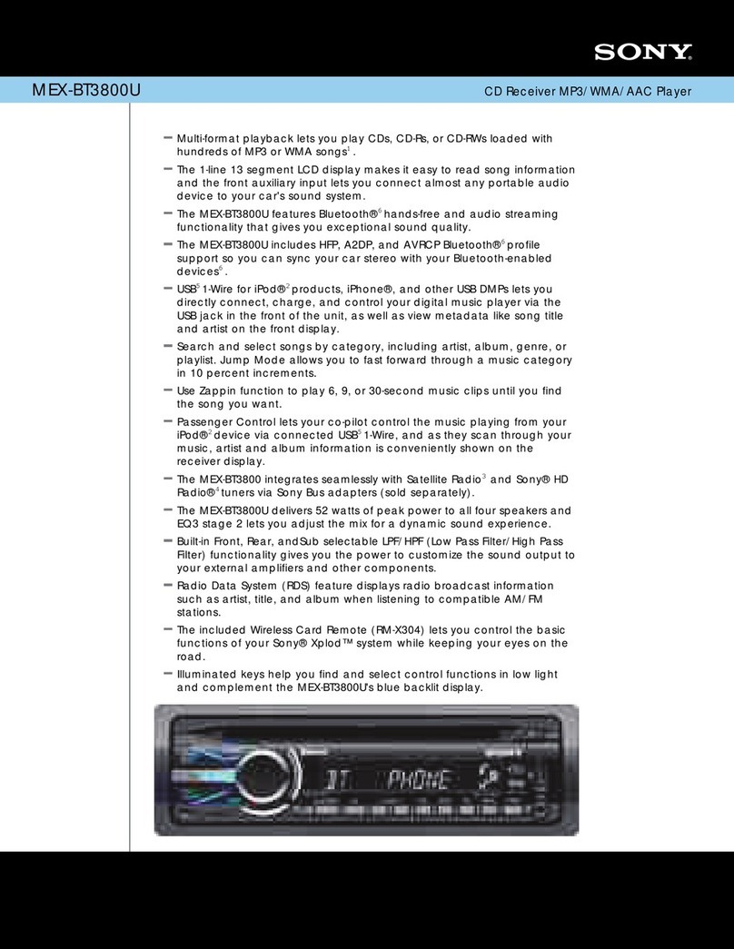 Sony MEX-BT3800U - Bluetooth Audio System Specification sheet Sony MEX-BT3800U - Bluetooth Audio System Specification sheet
