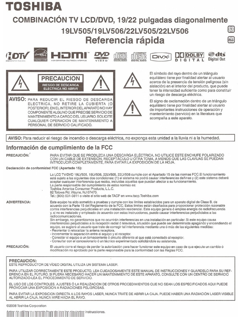 Toshiba 19LV505 - 19" LCD TV Quick reference guide