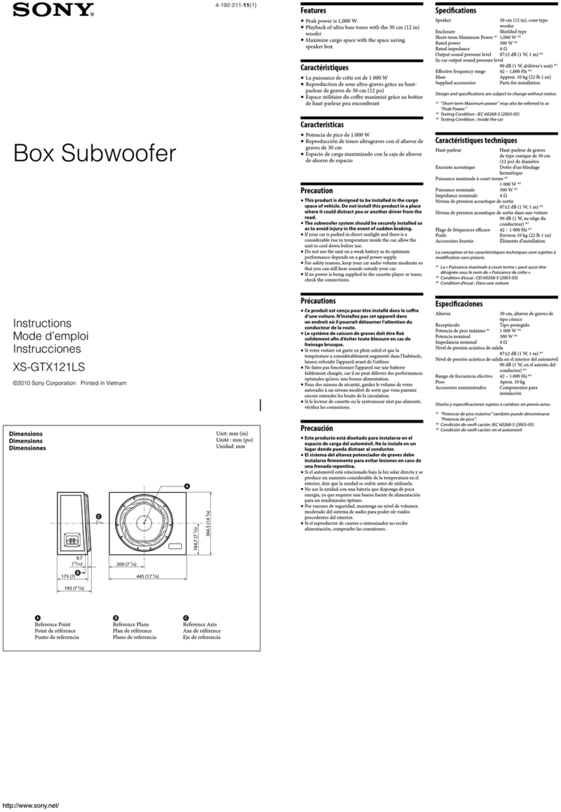 Sony XS-GTX121LS - Box Subwoofer instructions