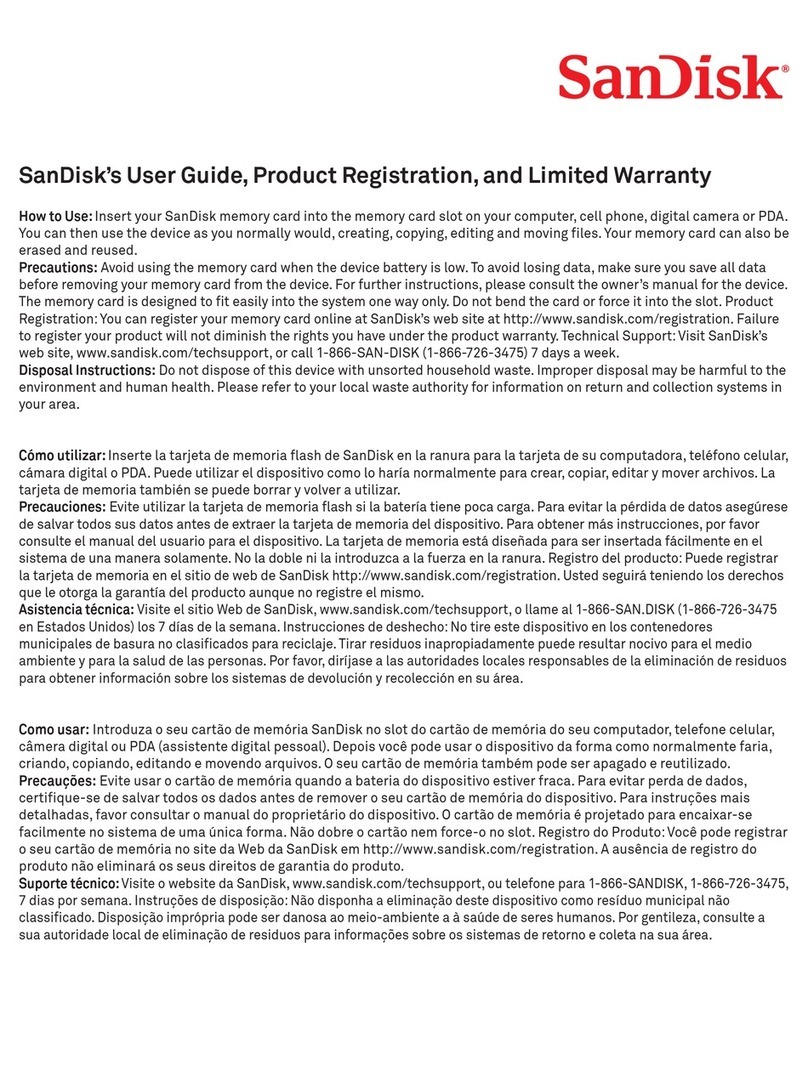 SanDisk SDXDM-256-A10 - 256 MB xDM Picture Card User manual SanDisk SDXDM-256-A10 - 256 MB xDM Picture Card User manual