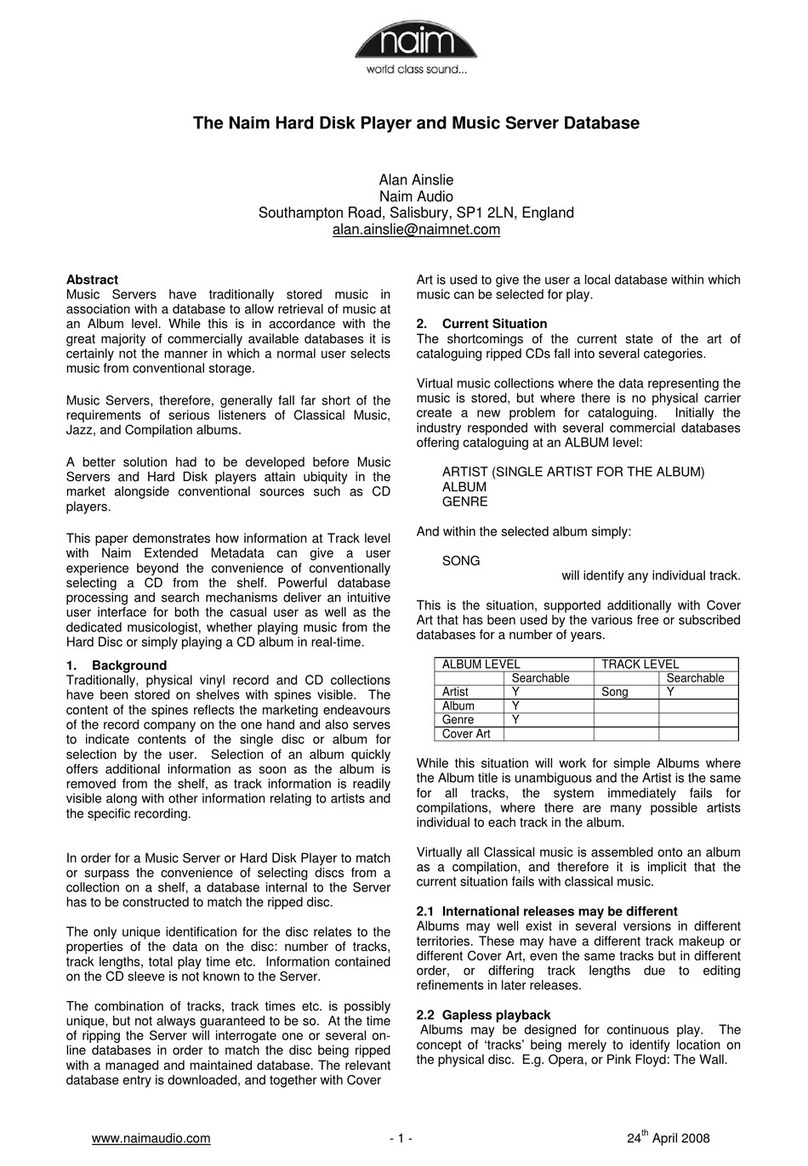 NAIM MUSIC SERVER DATABASE User manual