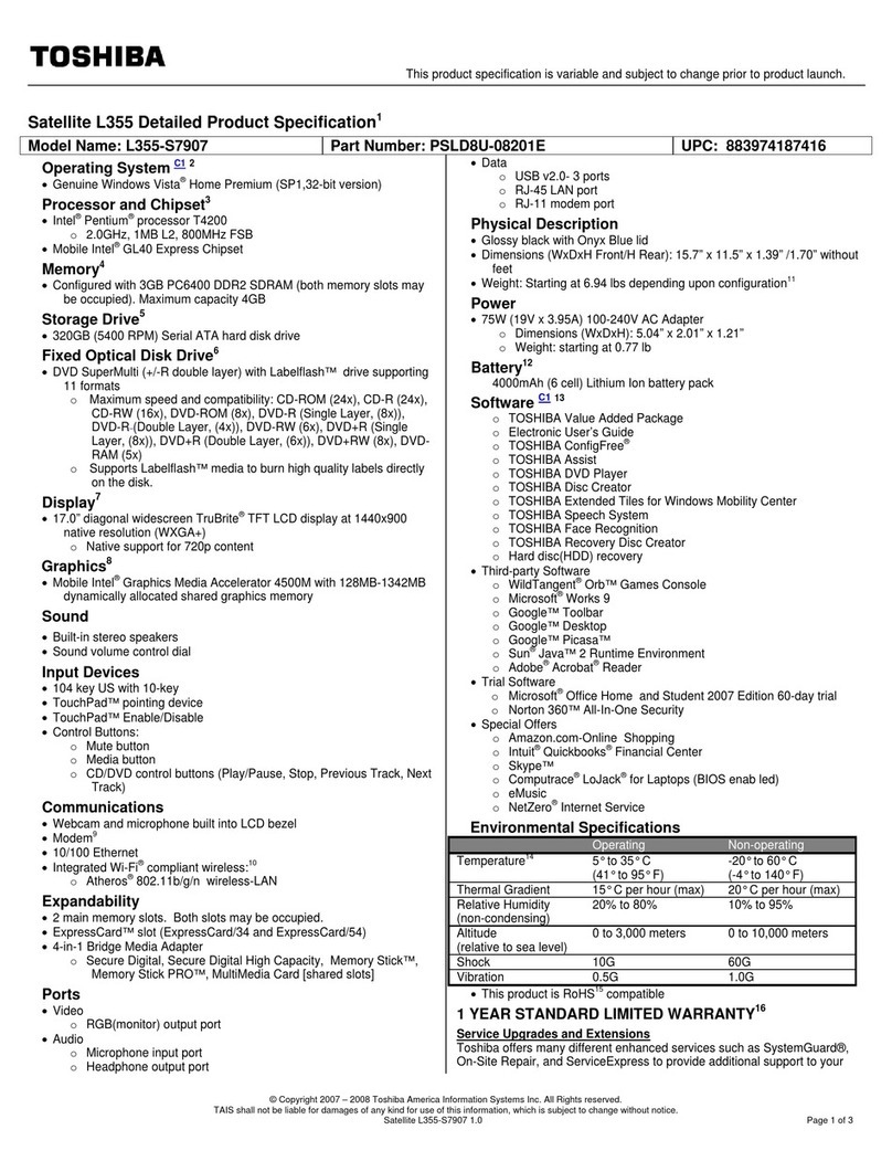 Toshiba Satellite L355-S7907 User manual