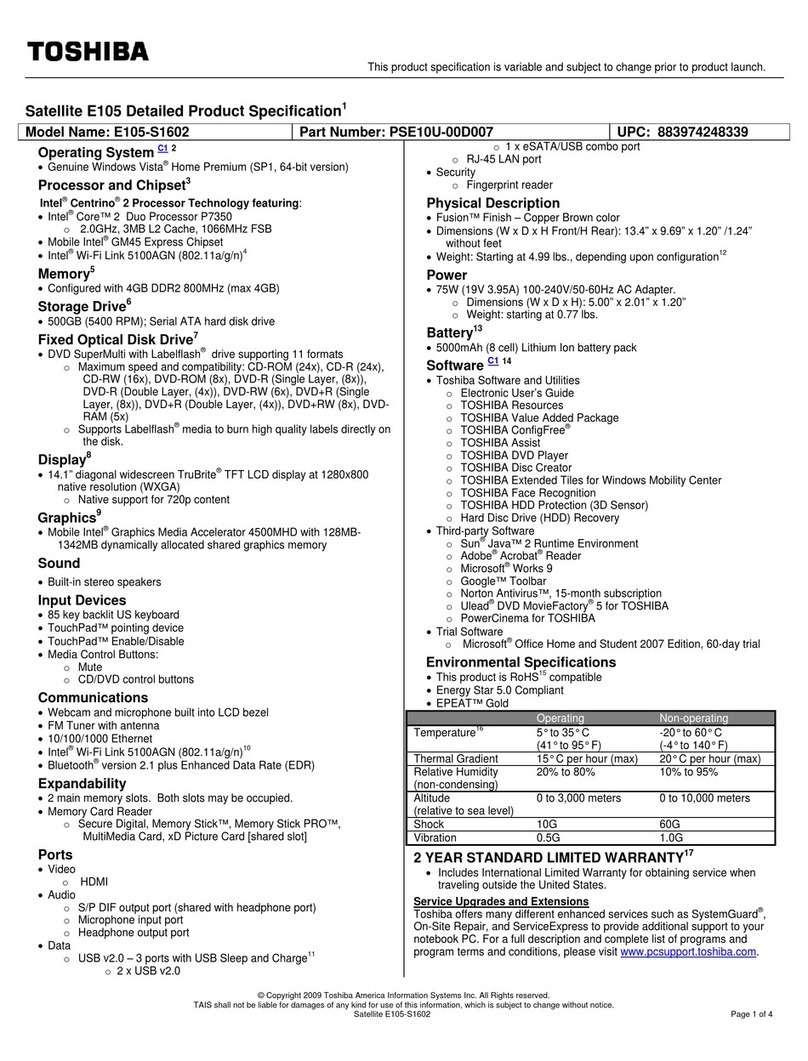 Toshiba E105-S1602 User manual