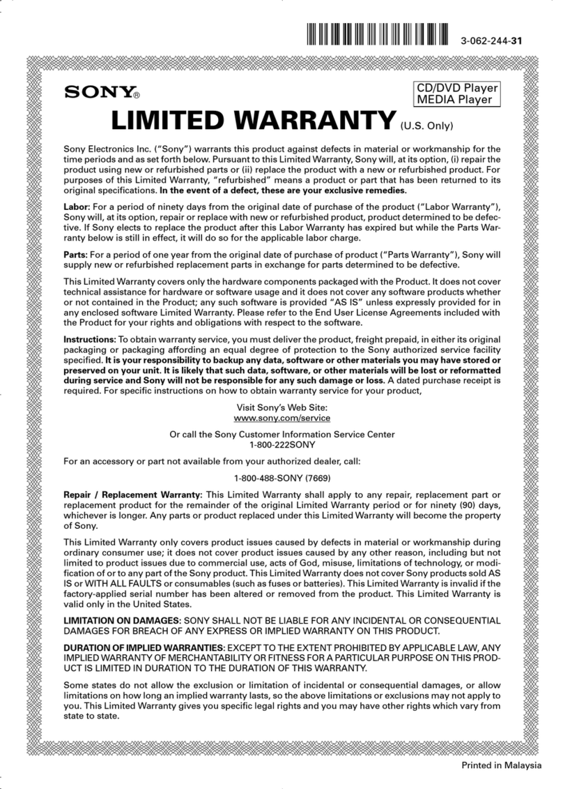 Sony SMP-NX20 Use and maintenance manual