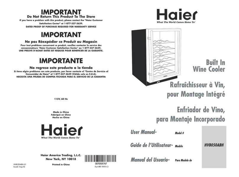 Haier HVB050ABH - Designer Series 50 Bottle Capacity Wine... User manual Haier HVB050ABH - Designer Series 50 Bottle Capacity Wine... User manual