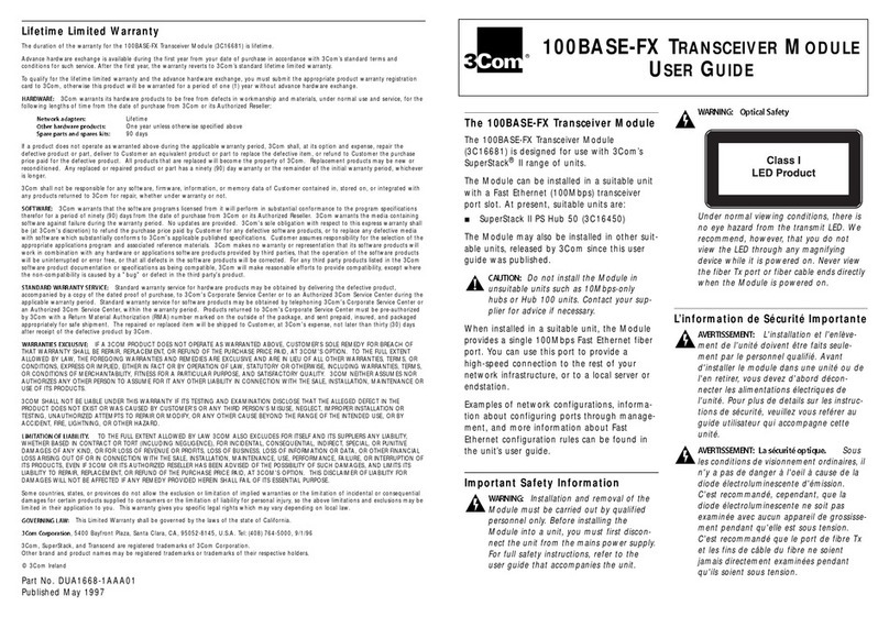 3Com SS II 100BASE FX TRANSCEIVER User manual