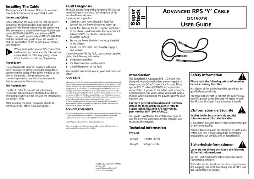 3Com SS II ADVANCED RPS PWR Y-CABLE user guide