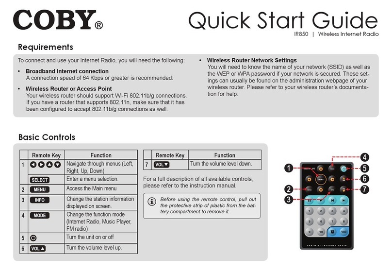 Coby IR850 - Wireless Internet Radio System User manual Coby IR850 - Wireless Internet Radio System User manual