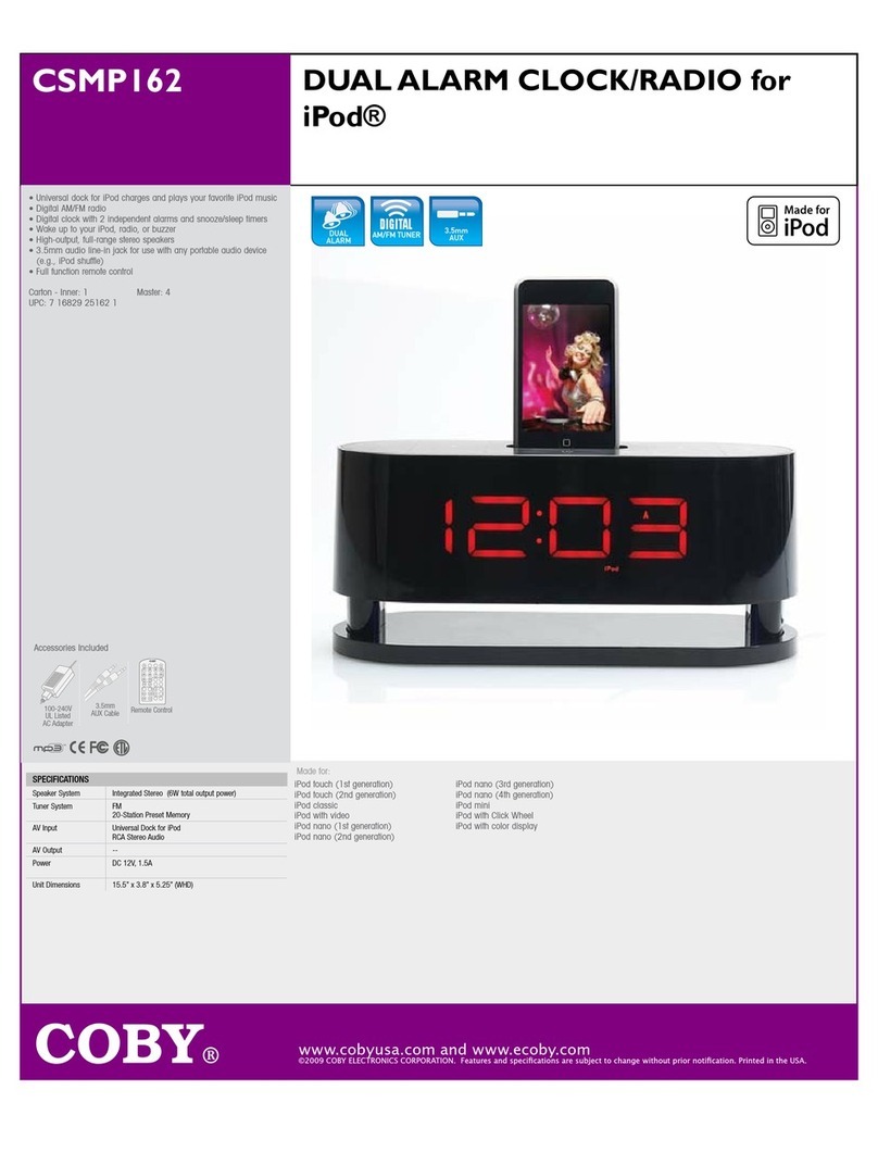 Coby CSMP162 - AM/FM Dual Alarm Clock/Radio Specification sheet