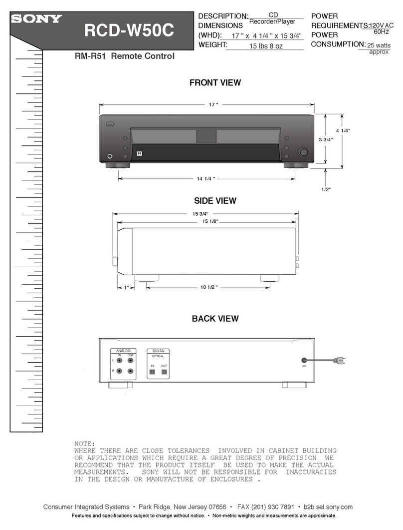 Sony RCD-W50C - Cd/cdr Recorder/player Dimensions