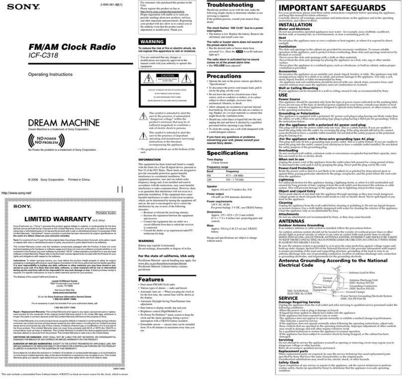 Sony DREAM MACHINE ICF-C318 User manual