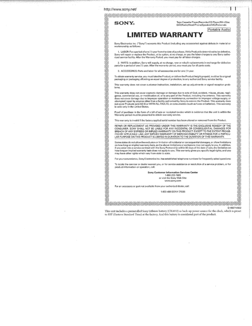 Sony ICF-CD7000 - Am/fm/mp3/cd Clock Radio Use and maintenance manual