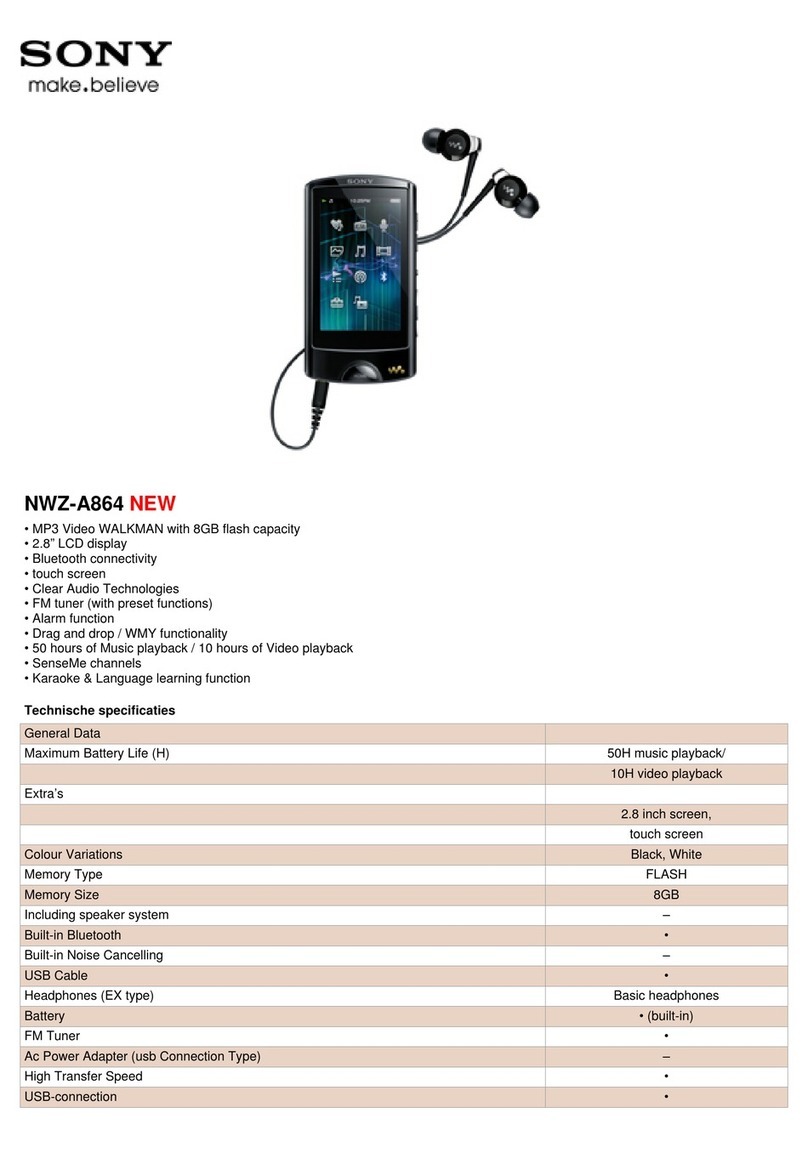 Sony NWZ-A864BLK Specifications