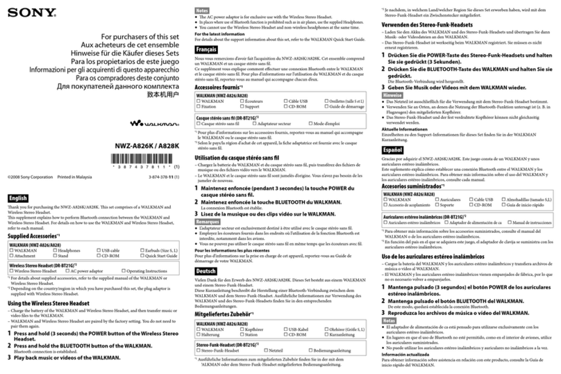 Sony NWZ-A828K Marketing Specifications (NWZ-A828K... quick guide