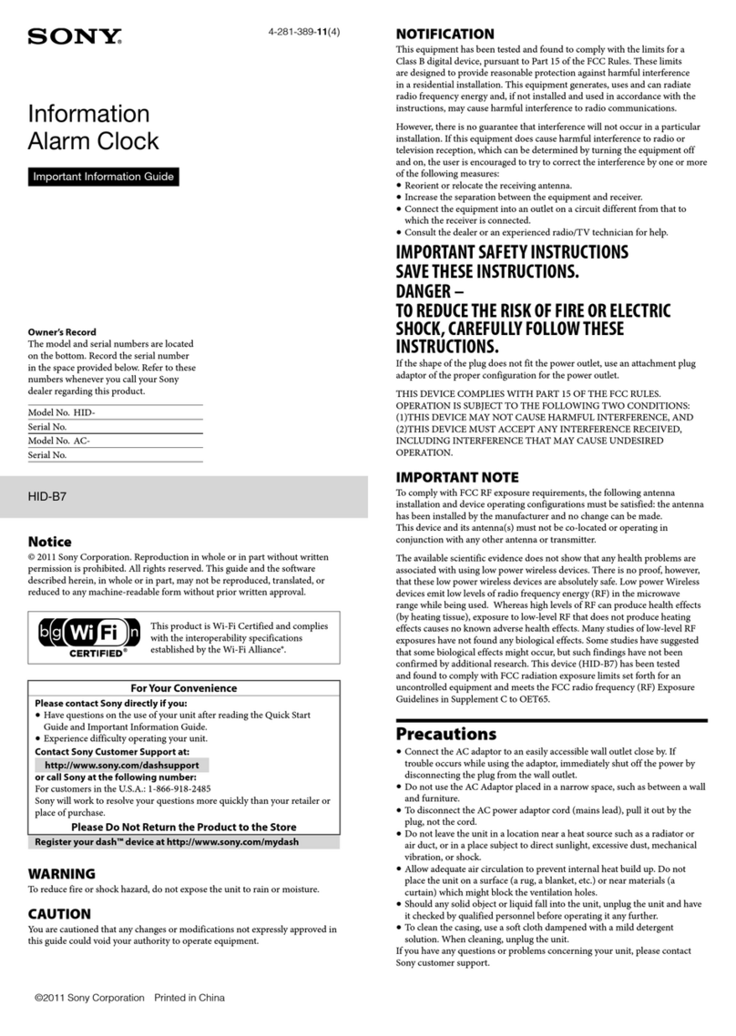 Sony HID-B7 Important information guide